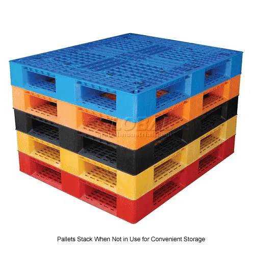 Stackable Open Deck Pallet, Plastic, 4-Way Entry, 47-3/8 x 39-1/2, 8000  Lb Stat Cap, Orange